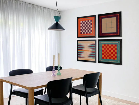 Magnetic Retro Board Game Combo | Functional Wall Art | Chess | Checkers | Tic Tac Toe | Backgammon | Word Tiles | Individual or combo set